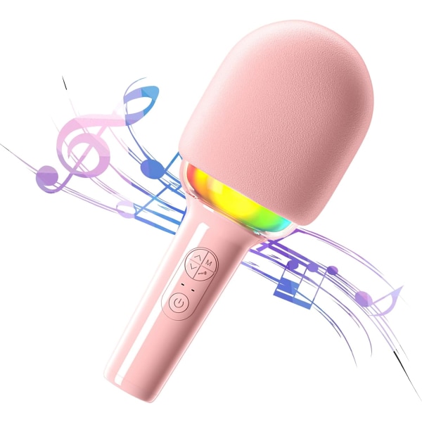 Børnemikrofon, Bluetooth karaokemikrofon pigelegetøj med stemmeskifter og LED-lys, børnemikrofonkaraoke velegnet til familie KTV Party Birt