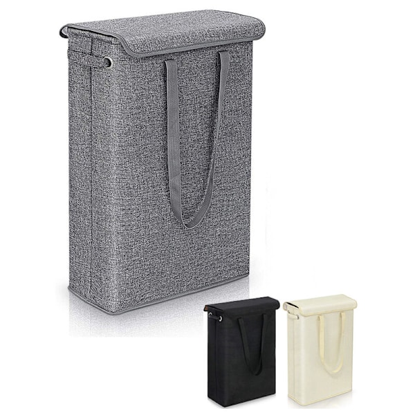 Fin och smal tvättkorg med lock, 45 l, hopfällbar och smal förvaringskorg (mörkgrå)