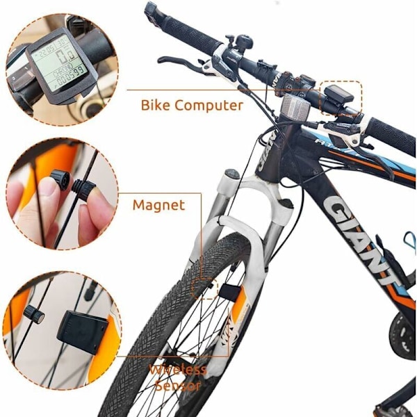 1 stk. Hvid cykelcomputer, IP65 trådløs multifunktionel vandtæt cykelhastighedsmåler kilometertæller Automatisk vækkeur Fjernelse LCD-baggrundsbelysning