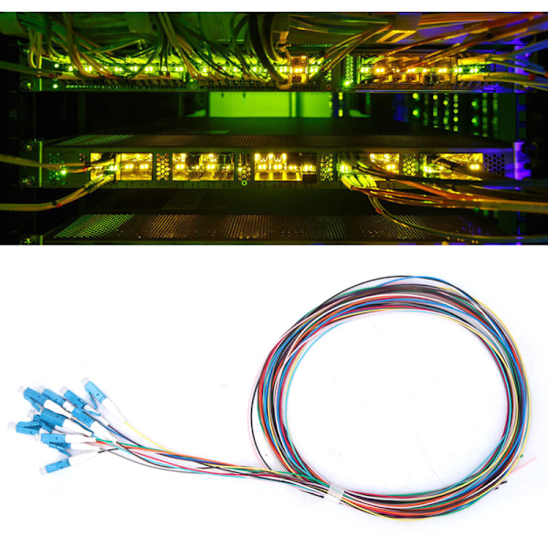 Optisk fiber pigtail 12 tråder LC/UPC Monomod med lav innsetting 1,5 m