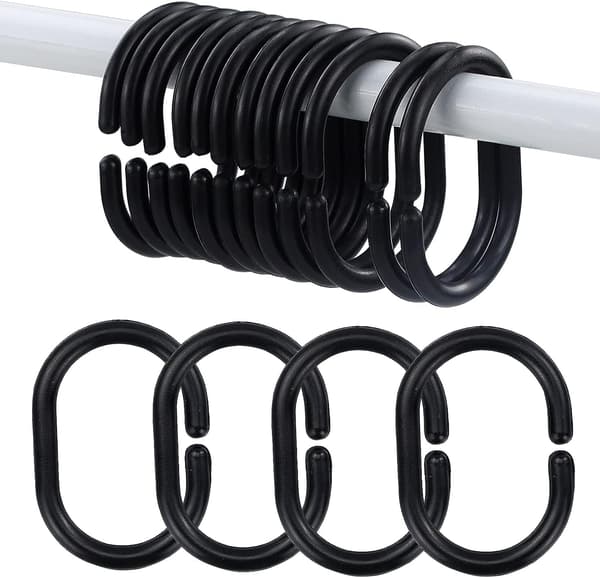 12 stk. sorte C-formede plastgardinringer Gardinkroker for dørgardin, vindusgardin