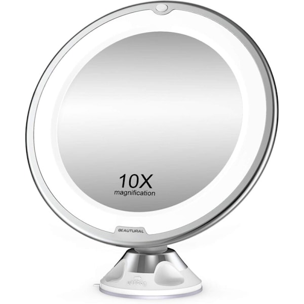 Muggling 10x sminkspegel med LED-lampor 1 justerbar kulled med 360° bärbar kosmetisk spegel, för badrum, resa