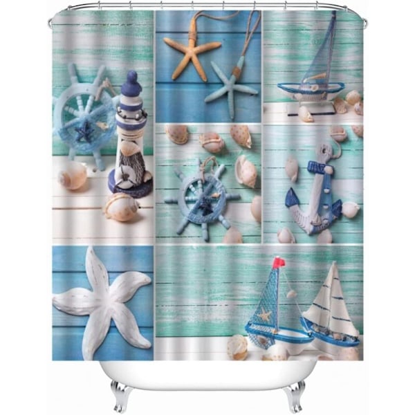 Anti-skimmel bruseforhæng Tegneserie stjerne af tegneserie 3D Ocean flagskib 100% polyester til badekar vandforhæng vandtæt antibakteriel badeværelse med 12