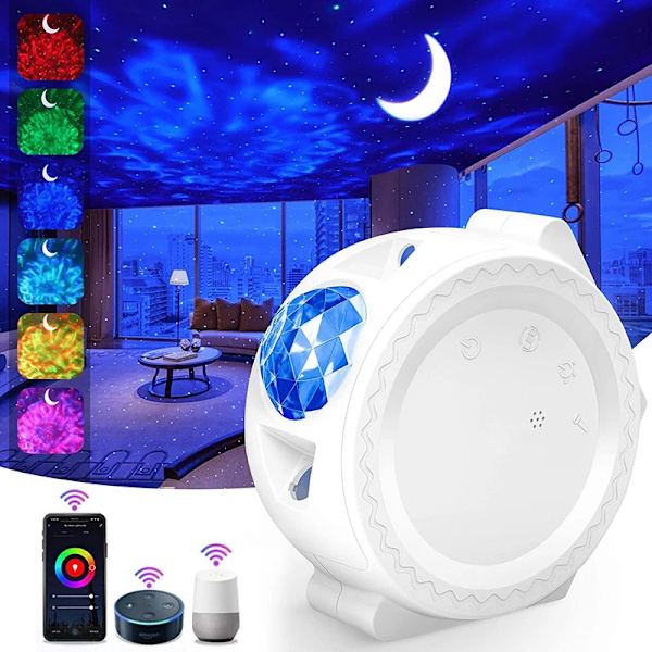 Stjernehimmel Projektorlampe Tre-i-én Stjernehimmel Vandmønster Måne Atmosfære Nattelys USB Genopladelig Stjernehimmel Lampe