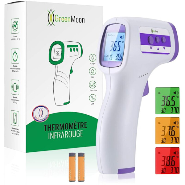 Panntermometer termometer vuxen infraröd, kontaktlös termometer, LCD-skärm, minnesfunktion, infraröd termometer för barn, vuxna, objekt