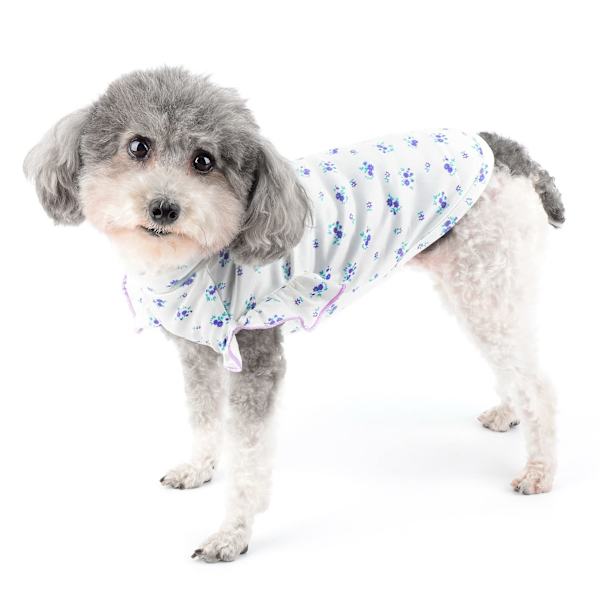 Lille hundepige trykt hundetrøje med flæseærmer, sommerhvalpetøj blødt åndbart basis-t-shirt, sød stil hundevest, lilla, S