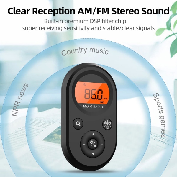 Personal Pocket Radio AM/FM Portable, Rechargeable Transistor Walkman Radio with Best Reception, Long Battery Life, Stereo Headphones, Sleep Timer,