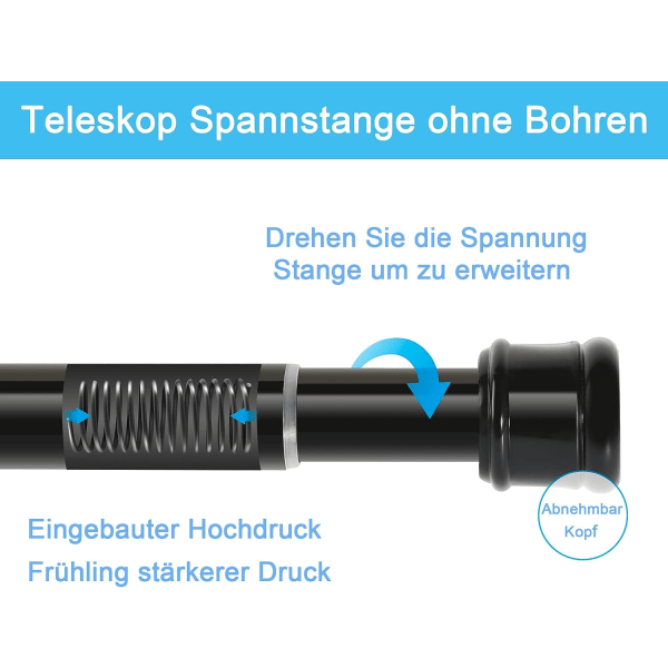 1 Gardinstang Uden Boring Teleskopstang Badeværelse Vindue Skab 70-120cm Sort (Diameter 25mm)