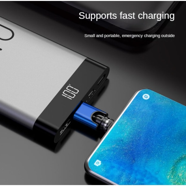Blå Mini Bärbar USB 3A Magnetisk Adapter 540 Grader Snabbladdning Android Huvud/Typ c/Apple Huvud