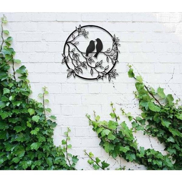 Tree Of Life Metal Wall Art With Birds Deco Black - 30cm/11.8inch
