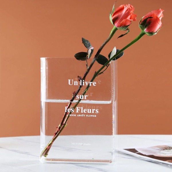 Dekorativ Design Vas, Klar Akrylglas Vas, Bokvas, Vacker Hyllinredning för Blommor och Dekoration