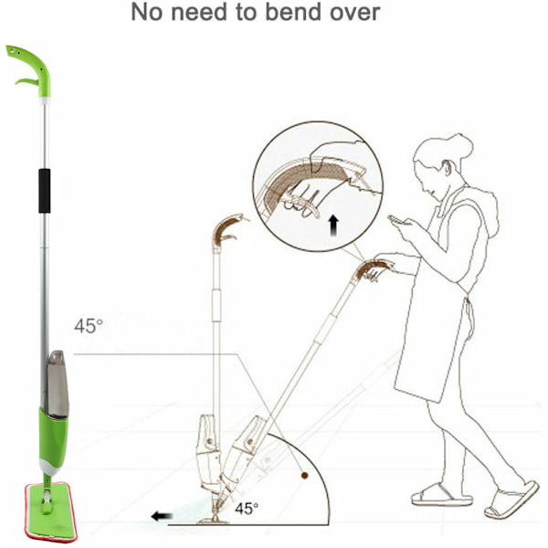 Golvmopp med integrerad spray - Lämplig för alla ytor Grön