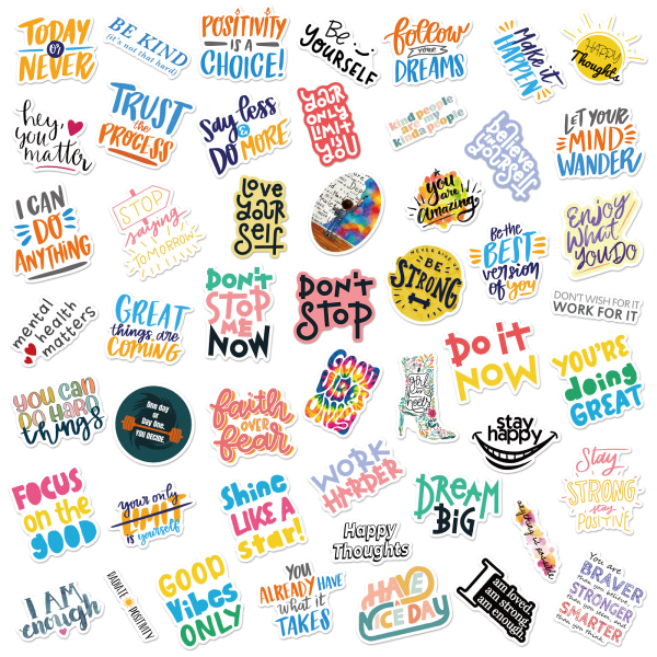 50 stk Style Motiverende Tekst Stickers til Vandflasker Tumbler Lu