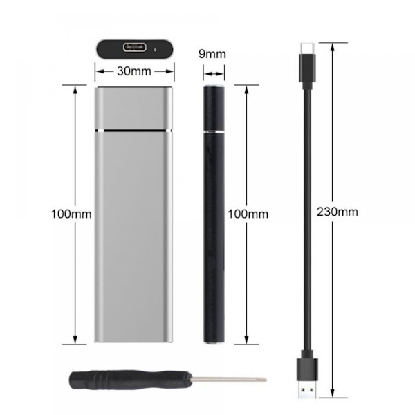 Hårddiskkabinett, M.2 NGFF USB C SSD-kabinett USB3.0 5 Gbps Höghastighetsöverföring USB 3.1 10 Gbps Typ C Metall Extern Hårddiskfodral för Win 7 10