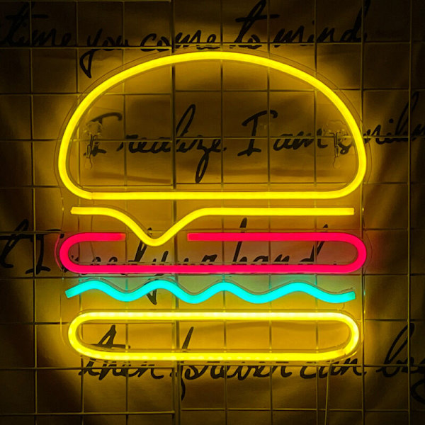 1 stk. Merker med neon, Hamburger Vegglampe, Frisk USB-lysdekorasjon lærer neon til bursdagsbarclub, 3535cm