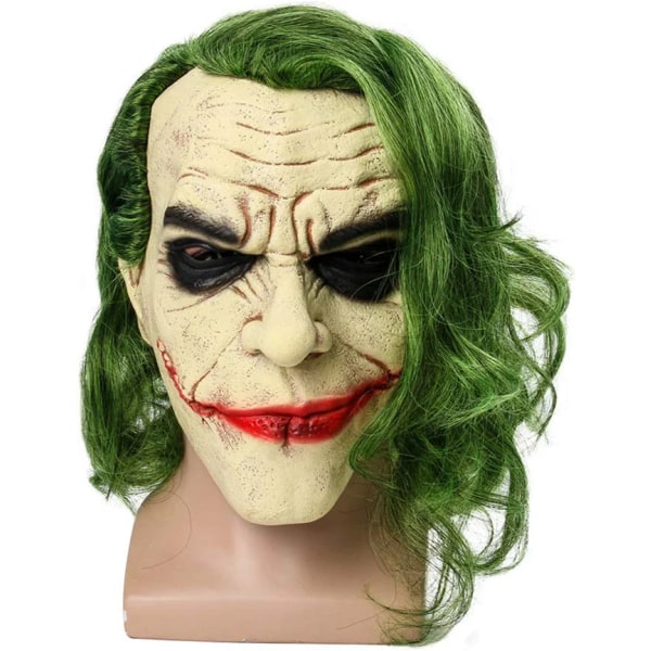 Joker Latex Maske Hovedbeklædning Joker COS Halloween，Joker Arthur Fleck Latex Hovedmaske Cosplay Horror Scary Clown Creepy Maske Grøn Perru