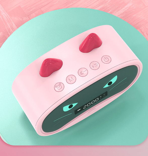Rosa tecknad katt väckarklocka dubbel väckarklocka, Bluetooth-högtalare, handsfree-samtal