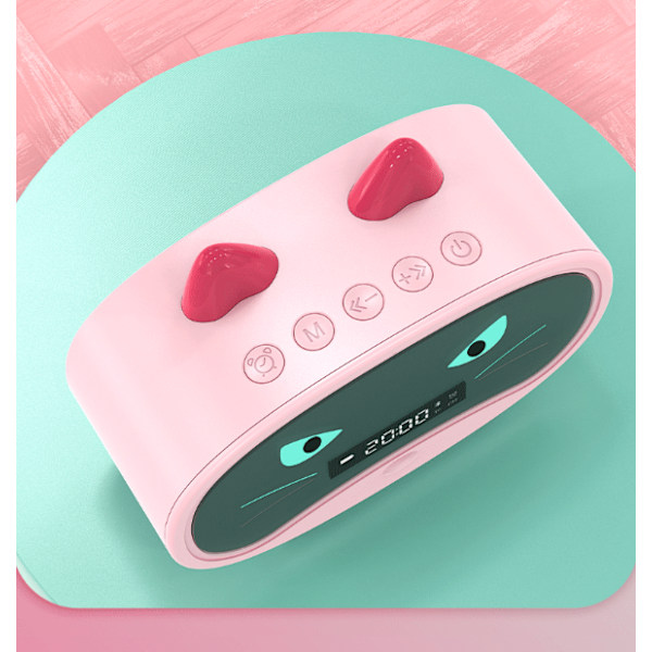 Vit tecknad katt väckarklocka dubbel väckarklocka, Bluetooth-högtalare, handsfree-samtal