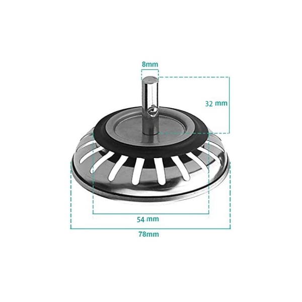 Vaskestop - Køkkenvaskfilter - 79 MM - Universal rustfrit stål vaskestop - Vaskeafløb/vask - Køkkenvasksi - 2 stk.