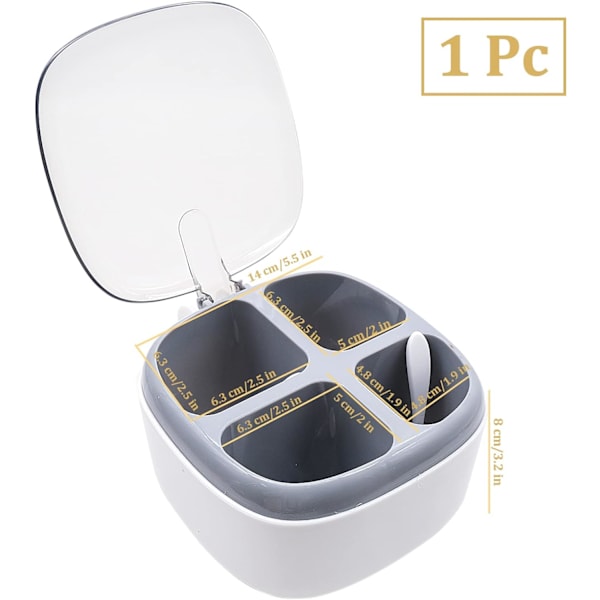 Transparent kryddbox, kökskryddförvaringsbox, 4-fack kryddburk, kryddflaska med lock och sked