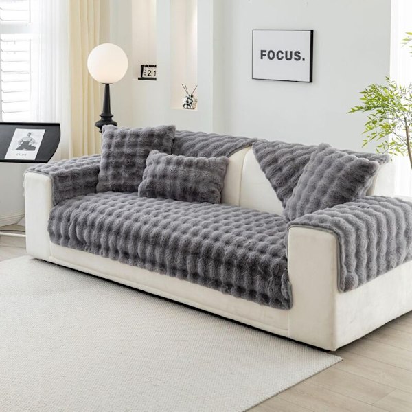 (Mörkgrå, 70x70cm) Sofföverdrag - Halkfritt sofföverdrag, kanin faux päls soffa, S-formad soffa
