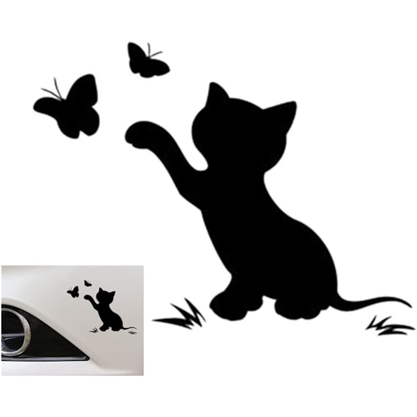 Exterior Car Stickers, Funny Butterfly Cat Sticker Cute Car Cartoon Decal Decorative Car Sticker Black