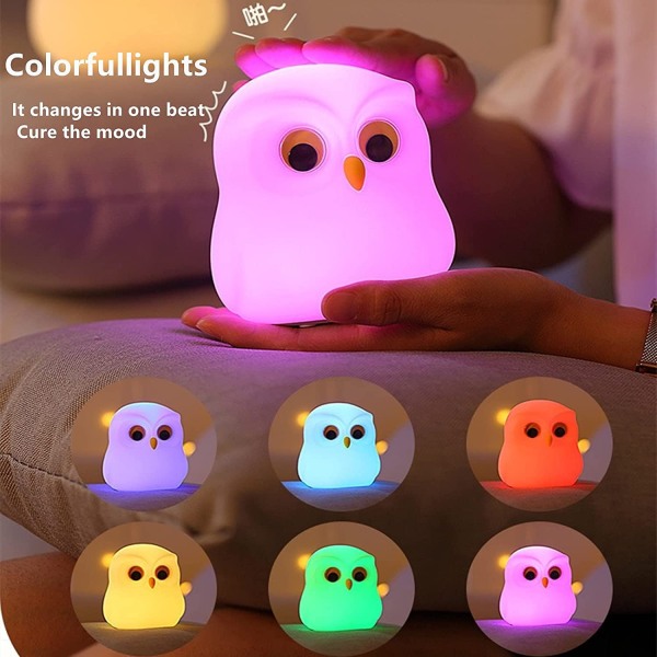 Owl Night Light, USB Silicone Nursing Lamp, Children's Room Decoration Birthday Gift (Owl)