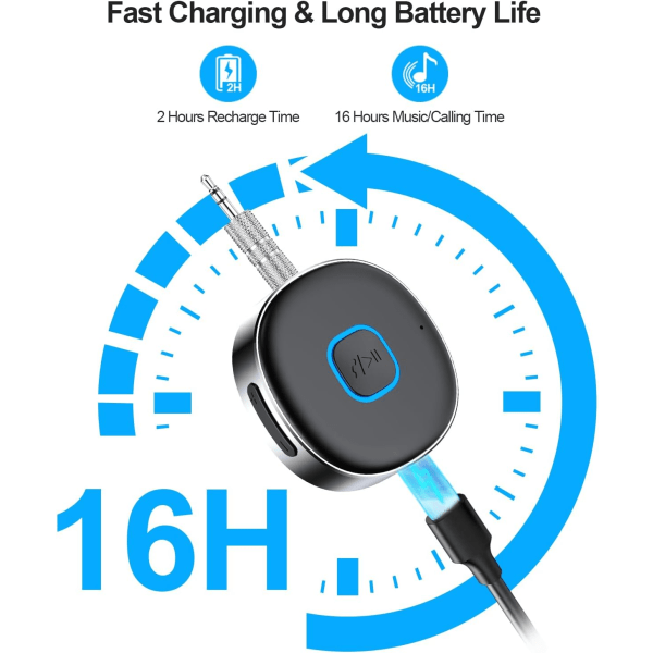 Bluetooth-mottakeradapter for bil, 3,5 mm AUX-kontakt for bil, kablet hodesett, hjemmestereo, håndfri samtale, dobbel tilkobling