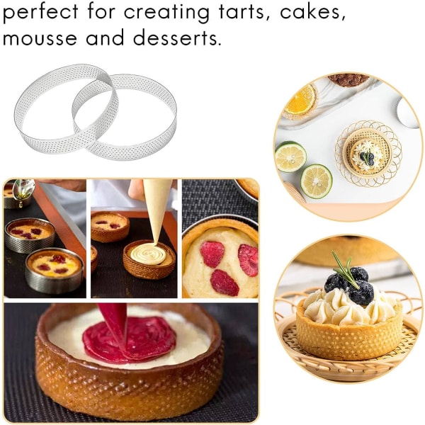 10 stk runde ringe med huller i rustfrit stål frugtform med huller quiche mousse kage fransk dessert bageform 10cm