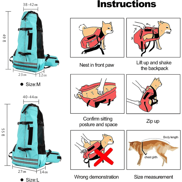 Ryggsäck för hund, justerbar hundryggsäck för små och medelstora hundar, husdjursryggsäck för utomhuspromenader, vandring, klättring, resor (M, svart)