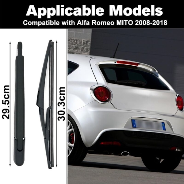 Bakre Torkararm och Torkarblad, Allväders Naturgummi Torkararmsats Kompatibel med Alfa Romeo Mito 2008-2018
