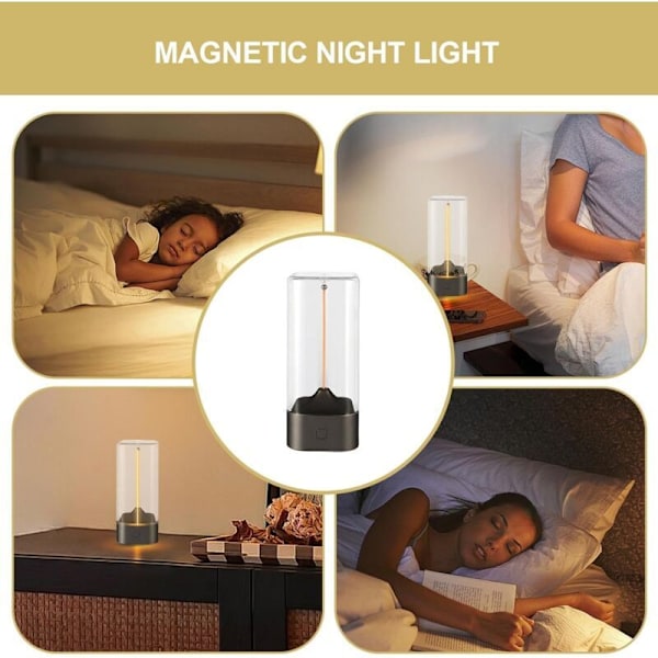 Magnetisk Nattlampe - Interaktiv Berørings Nattlampe LED Berørings Bordlampe og USB Oppladbart Belysningstilbehør for Nattbord, Stue (Grå)