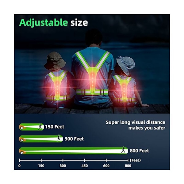 Ladattava LED-turvaliivi USB:llä - heijastava - LED-valaistuksella ja 2 heijastinnauhalla lenkkeilyyn, patikointiin tai pyöräilyyn yöllä