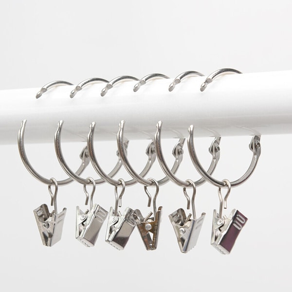 Gardinringar, 20 stycken Ring gardin med tänger, dekorativa metall draperade klämkrokar set inre diameter 40mm silver, rostskydd, lätt att öppna r