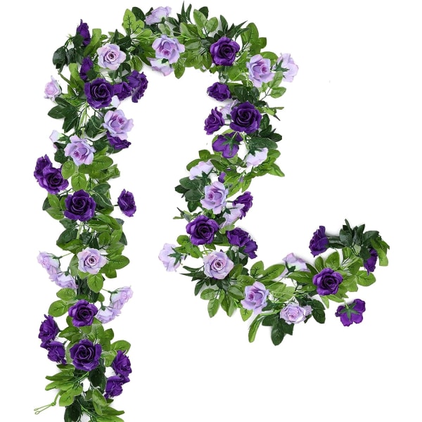 2 kpl (violetti) tekokukkaseppeleitä 2,3 m ruusuviini silkkihangi