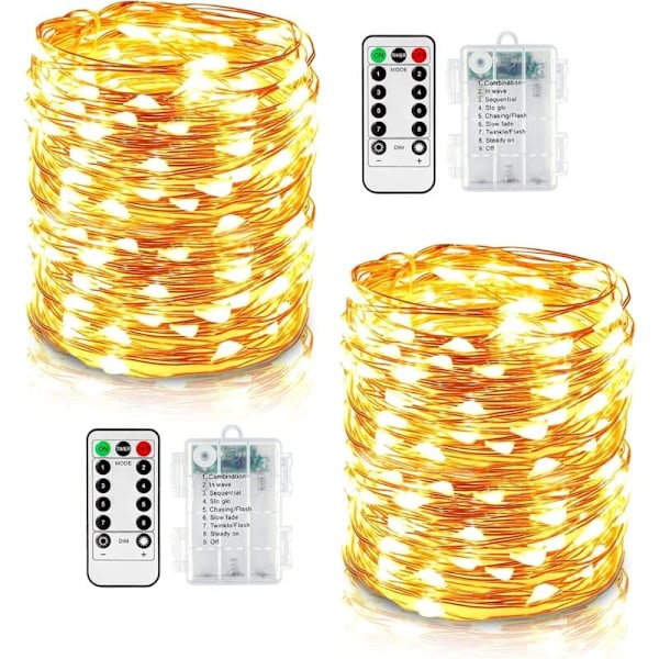 2 LED-valosarjan setti 10 m 100 8 Ulkovalaistustilaa kuparilanka IP67 vedenpitävä kaukosäätimellä ja ajastimella ulkokäyttöön