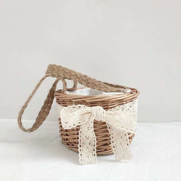 Rattan Korg, Förvaringskorg, Bröllop, Blomsterflickebasket, Handvävd Korg, Rekvisita