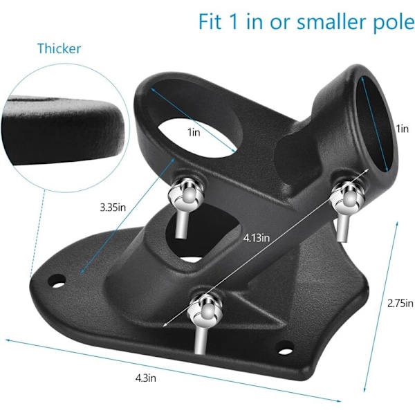Flaggstångsstöd, flaggstångshållare, robust - robust och rostskyddande aluminiumlegering (1 svart förpackning)