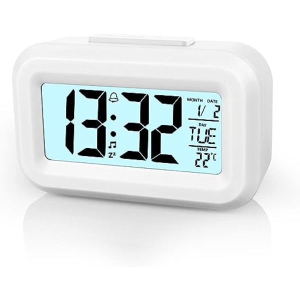 (White) Battery Operated Digital Alarm Clock, LED Digital Alarm Clock, Large Screen with Temperature Clock for Home Office