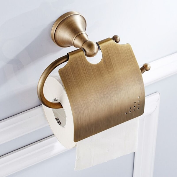 Retro hygienisk hållare Väggtoalett i antik mässing mässingsstöd Wc-pappersrulle med lock