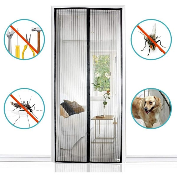 Magnetiskt myggnät för dörr, ultrafint nät, kraftfulla magneter, komplett installationskit, självhäftande och självsammanfogande band ingår - 120x210cm