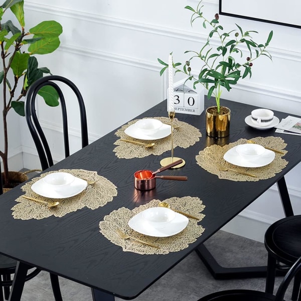 Bladformet plassbrikke sett med 4, bordbrikke sett vaskbar PVC sklisikker varmebestandig bordbrikke middagsbrikker blad hul dekorativ plassbrikke for