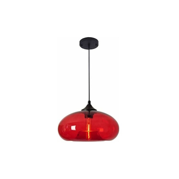 Rund vintage industriell pendellampa i färgat glas, lampa hängande i retro loftbar e27 tak, ljuskrona för kök matsal (röd) [energi