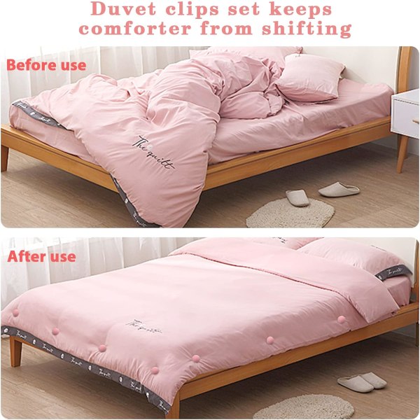 Täcke Fästklämmor, 16 st Duvet Cover Klämmor, Svamprunda Fästklämmor med Knappar, Sovrum Täcke Fästklämma Täcke Överdragsstift med Låda (rosa)