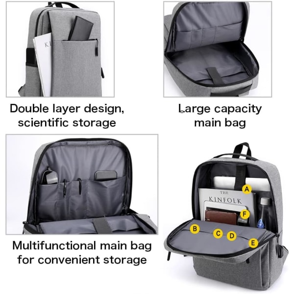 Laptop Ryggsäck Business Ryggsäck 14L med USB-port Laddning Casual Lätt Stor Kapacitet Reseryggsäck för Män och Kvinnor