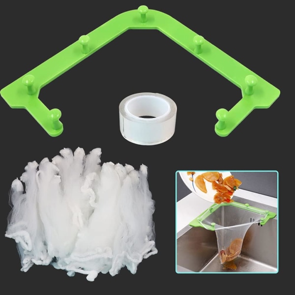 Kitchen Sink Filtration Kit with 1 Triangular Bracket, 1 Nano Glue and 100 Mesh Bags Green