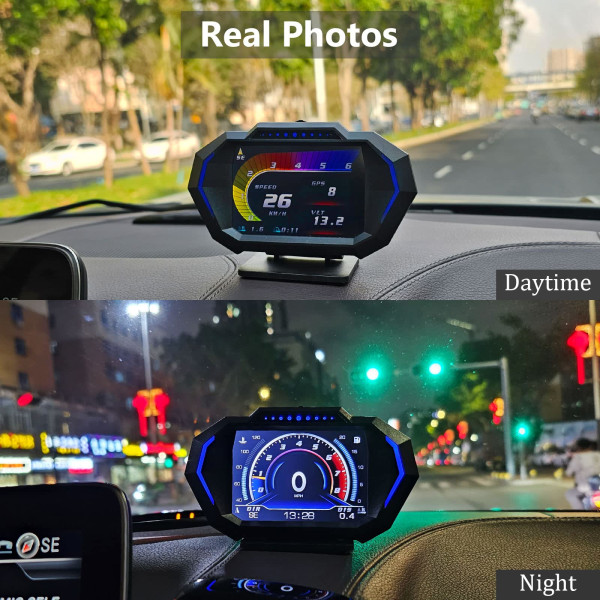 Head Up Display, OBD2 + GPS + Lutningsmätare Läge - Flerspråkig Display - Ändringsbara Hastighetsmätare Enheter i MPH och KM/H för Alla Bilar