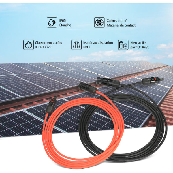 10Awg 1 Pair Solar Panel Extension Cable Wire with Female and Male Connector, 1 Pair 6M Black + 6M Red - 1 Pair 6M Black + 6M Red