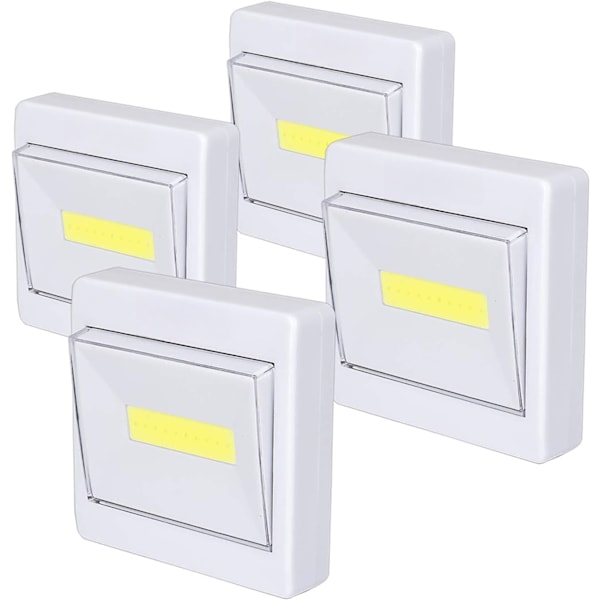 Garderobsbelysning, Superstark, Batteridriven, Fäst Var Som Helst, Cob Led Ljusströmbrytare Nattlampa, Trycklampor för Garderob, Skjul, Vind, Nödsituation (4-pack)