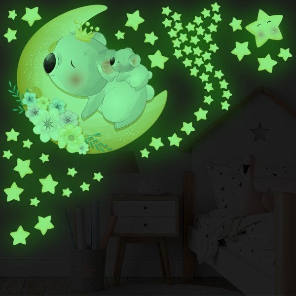 Koala Moon Star Luminous Wall Sticker Cartoon Animals Children's Room Decorative Wall Sticker